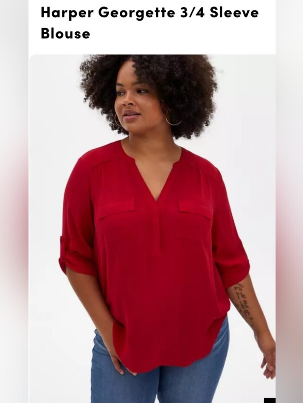 Torrid Red Harper Georgette V-Neck 3/4 Sleeve Blouse